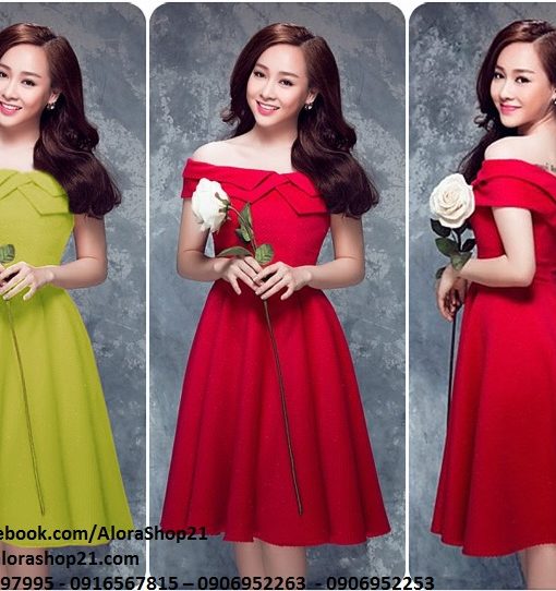 Đầm xòe dự tiệc thiết kế trễ vai dễ thương - DN150