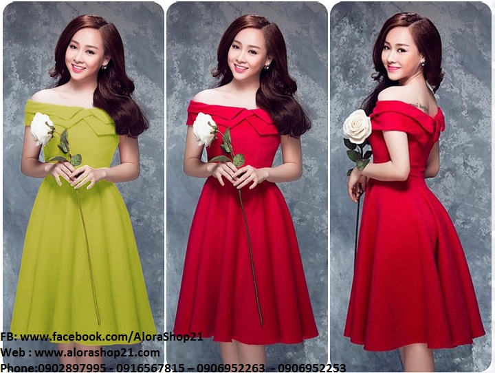 Đầm xòe dự tiệc thiết kế trễ vai dễ thương - DN150