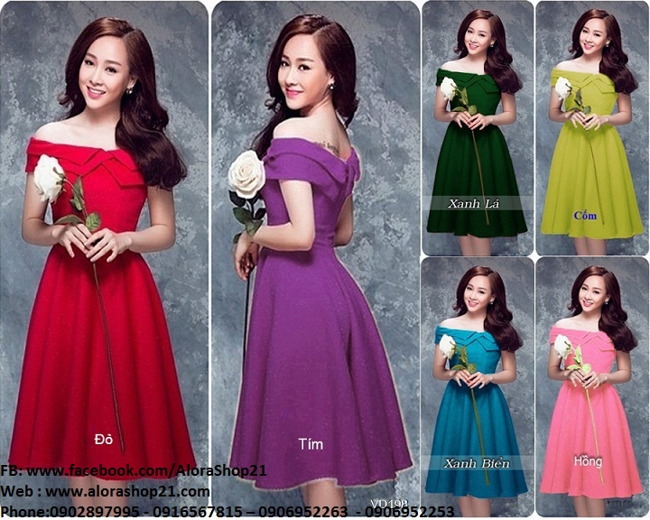 Đầm xòe dự tiệc thiết kế trễ vai dễ thương - DN150