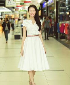 Váy xòe trắng dự tiệc xinh xắn dịu dàng như Hoa hậu Thu Thảo - DN182