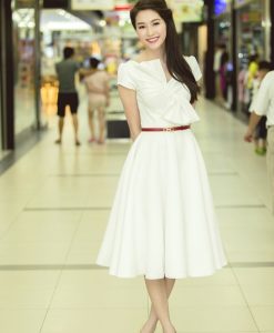 Váy xòe trắng dự tiệc xinh xắn dịu dàng như Hoa hậu Thu Thảo - DN182