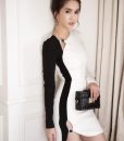 Đầm ôm trắng phối đen tay dài khoét đùi sexy – DN27