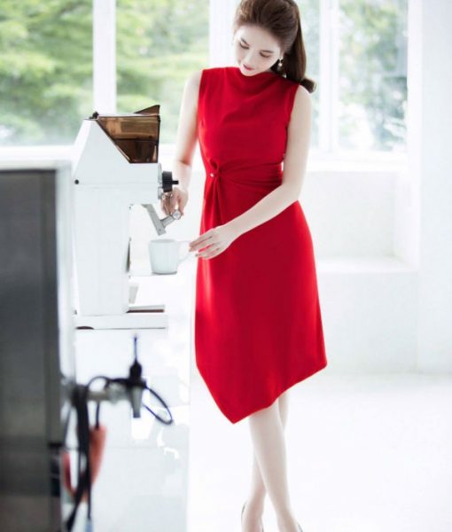 Đầm đỏ Ngọc Trinh thiết kế dáng chữ A dài tuyệt đẹp - DN278