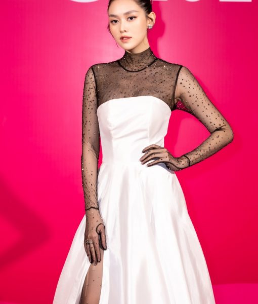 Váy dạ hội dài tay thiết kế đen trắng cổ điển – D626