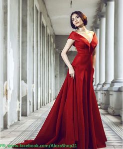 Đầm dạ hội bẹt vai hở V sang trọng quyến rũ