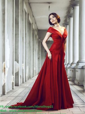 Đầm dạ hội bẹt vai hở V sang trọng quyến rũ