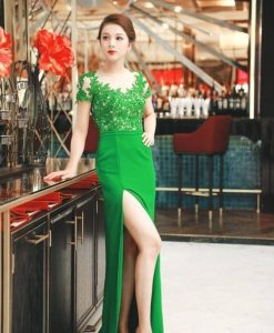 Váy dạ hội phối ren xẻ đùi tôn dáng