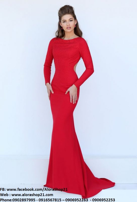 Đầm dạ hội tay dài hở lưng sexy quyến rũ