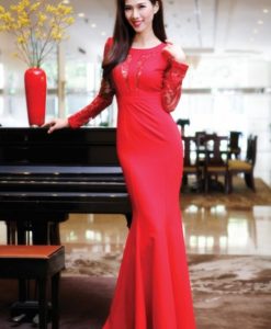 Đầm dạ hội tay dài phối ren sang trọng quý phái