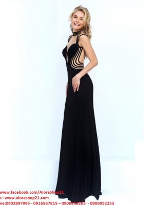 Váy dạ hội đen đan dây hở lưng quyến rũ - D255