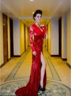 Đầm dạ hội tay ren phối chân kim sa sang trọng quyến rũ – D267