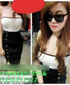 Đầm cúp ngực phối ren đính nút cực quyến rũ