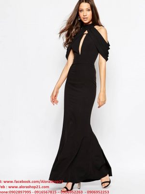 Đầm dạ hội đen hở lưng thiết kế độc đáo - D291