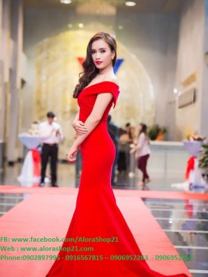 Đầm dạ hội đỏ trễ vai sang trọng tôn dáng - D314