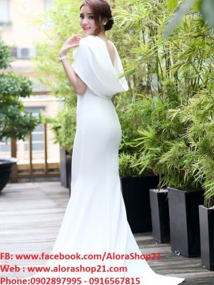 Đầm maxi trắng xẻ cổ V sexy kiểu cổ đổ sau sành điệu - D321