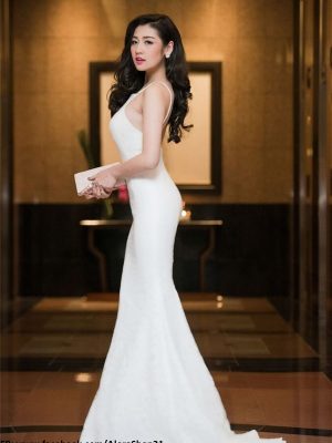 Đầm dạ hội đuôi cá dài thiết kế sát nách vuông như HH Tú Anh - D339
