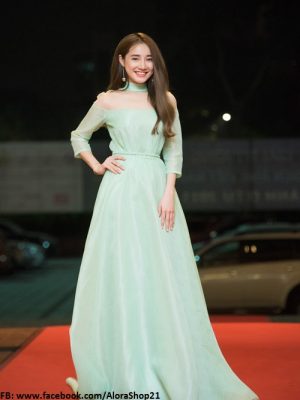 Váy dài dự tiệc cổ choker màu pastel nhẹ nhàng như Nhã Phương - D347