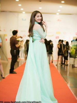 Váy dài dự tiệc cổ choker màu pastel nhẹ nhàng như Nhã Phương - D347
