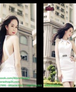 Đầm body trắng khoét ngực hở lưng như Ngọc Trinh - DN05