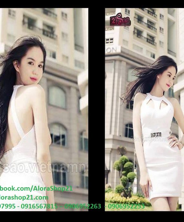 Đầm body trắng khoét ngực hở lưng như Ngọc Trinh – DN05