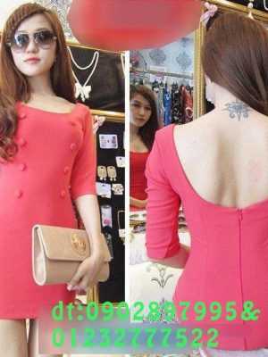 Đầm body tay dài 8 nút hở lưng U - DN18