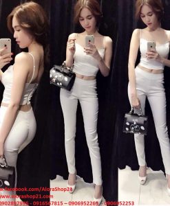 Sét áo croptop hai dây và quần ống ôm sexy sành điệu - J14