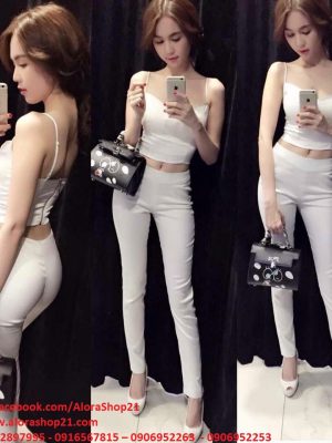 Sét áo croptop hai dây và quần ống ôm sexy sành điệu - J14