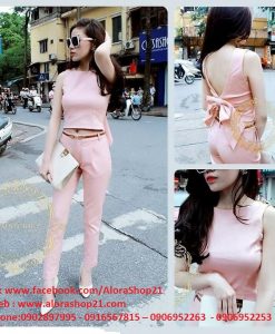 Jumpsuit set nguyên bộ quần dài áo nơ sau sành điệu - J21