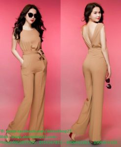 Jumpsuit Đồ Bay Nâu cột Eo hở lưng V quyến rũ Ngọc Trinh - J28