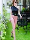 Set áo kiểu lệch vai và quần dài ôm sành điệu xinh đẹp - J57