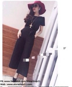 Set áo kiểu cổ thuyền và quần ống suông lửng phối nơ sành điệu - JL16 Set áo kiểu cổ thuyền và quần ống suông lửng phối nơ sành điệu - JL16