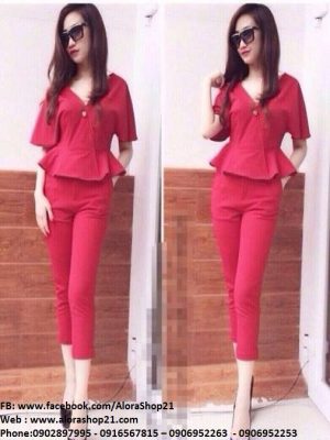 Set áo cổ vẻ lai bèo và quần baggy ôm thời trang - JL17