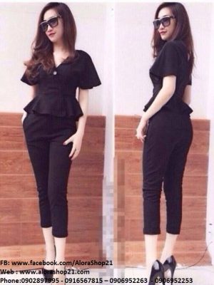Set áo cổ vẻ lai bèo và quần baggy ôm thời trang - JL17
