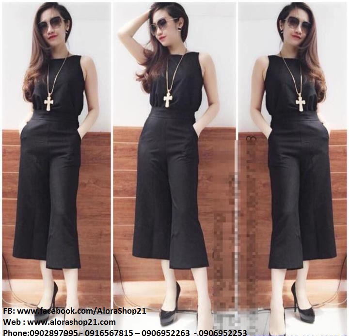 Jumpsuit lửng cổ chữ V quần ống rộng thời trang sành điệu - JL21