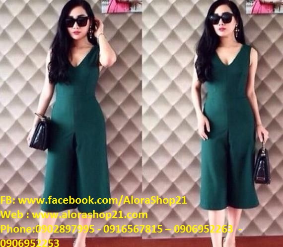Jumpsuit lửng cổ chữ V quần ống rộng thời trang sành điệu - JL21