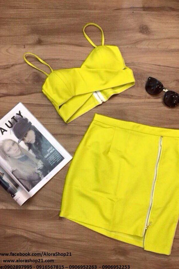 Set áo croptop chéo ngực chân váy dây kéo Ngọc Trinh - JN14