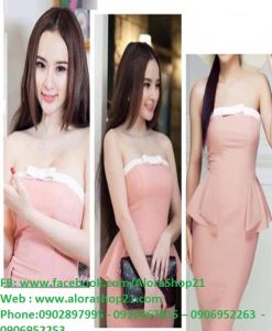 Đầm ống hồng pastel viền trắng peplum Phương Trinh - DN137