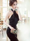 Đầm Ngọc Trinh hở lưng cổ yếm cột nơ sang trọng – DN210