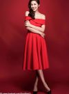 Đầm xòe vintage đỏ trễ vai đẹp như Tăng Thanh Hà - DN216
