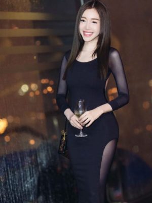 Váy đen hở lưng đẹp thiết kế ôm sát body pha lưới sexy - DN222