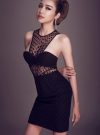Đầm body cúp ngực phối lưới đen chấm bi - DN231
