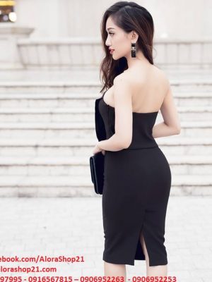 Váy cúp ngực màu đen thiết kế ôm body dài ngang gối - DN233