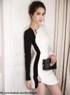 Đầm ôm trắng phối đen tay dài khoét đùi sexy – DN27