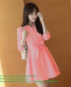 Đầm công sở tay lỡ cổ sơ mi thắt nơ eo xinh xắn - DN303