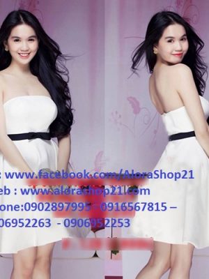 Đầm ống cúp ngực màu trắng nơ đen trẻ trung như Ngọc Trinh - DN305