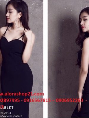 Đầm đen hở lưng ôm body thiết kế dáng bút chì dài - DN312