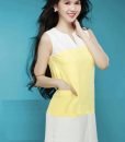 Đầm suông đơn giản sát nách phối màu vàng trắng - DN328