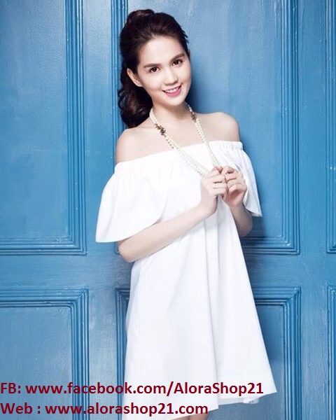 Đầm suông trễ vai màu đen như Ngọc Trinh - DN334