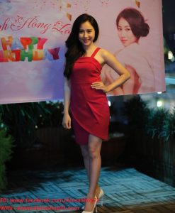 Váy body đỏ 2 dây xẻ tà trên gối sexy gợi cảm - DN347