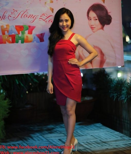 Váy body đỏ 2 dây xẻ tà trên gối sexy gợi cảm – DN347